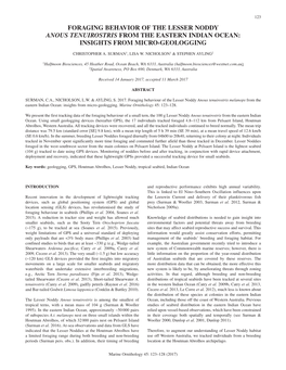 Foraging Behavior of the Lesser Noddy Anous Tenuirostris from the Eastern Indian Ocean: Insights from Micro-Geologging