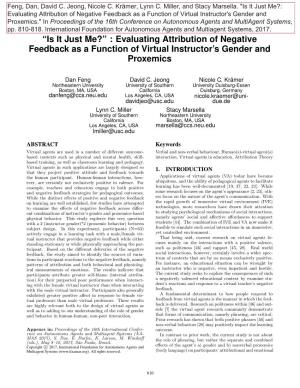 “Is It Just Me?” : Evaluating Attribution of Negative Feedback As a Function of Virtual Instructor’S Gender and Proxemics