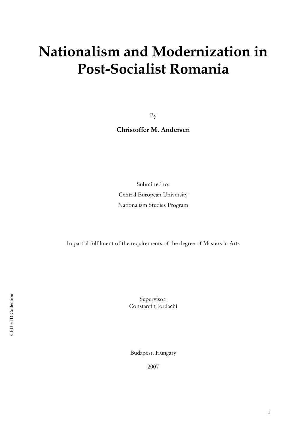 Nationalism and Modernization in Transitional Post-Socialist Romania