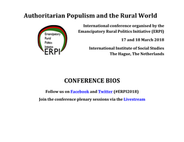 Authoritarian Populism and the Rural World CONFERENCE BIOS