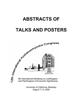 Abstracts of Talks and Posters, 10Th International Auchenorrhyncha Congress, Cardiff