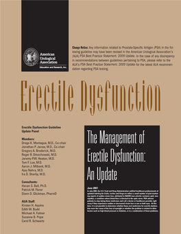 The Management of Erectile Dysfunction: Diagnosis and Treatment Recommendations