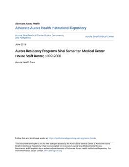Aurora Residency Programs Sinai Samaritan Medical Center House Staff Roster, 1999-2000