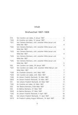 Inhalt Briefwechsel 1807–1808