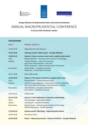 Annual Macroprudential Conference 15-16 June 2018, Stockholm, Sweden