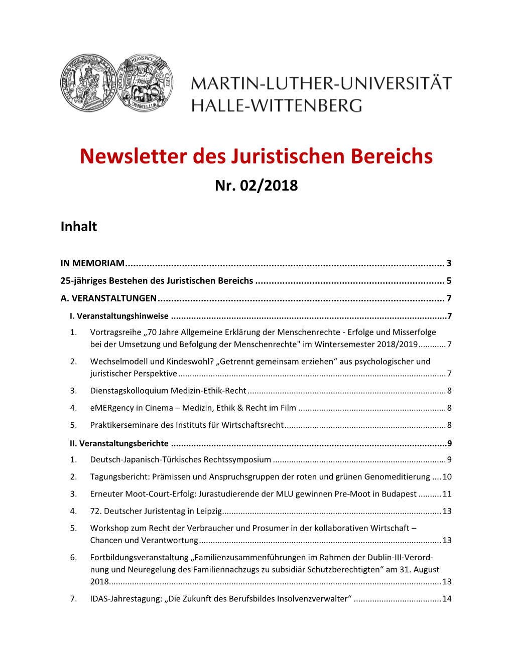 Newsletter Des Juristischen Bereichs Nr