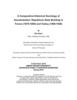 A Comparative-Historical Sociology of Secularisation: Republican State Building in France (1875-1905) and Turkey (1908-1938)