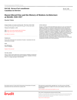 Hazen Edward Sise and the History of Modern Architecture at Mcgill, 1949–1957 Dustin Valen