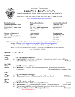 Council COMMITTEE AGENDA Council Hearing Room, 100 Maryland Avenue, Rockville, Maryland 20850