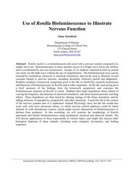 Use of Renilla Bioluminescence to Illustrate Nervous Function