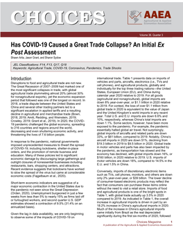 Has COVID-19 Caused a Great Trade Collapse? an Initial Ex Post Assessment Shawn Arita, Jason Grant, and Sharon Sydow