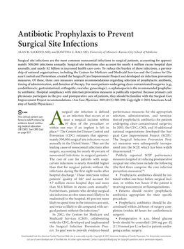 Antibiotic Prophylaxis to Prevent Surgical Site Infections ALAN R