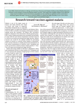 Research Toward Vaccines Against Malaria