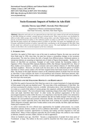 Socio-Economic Impacts of Settlers in Ado-Ekiti
