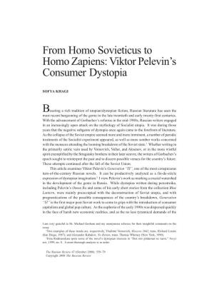 From Homo Sovieticus to Homo Zapiens: Viktor Pelevin's Consumer