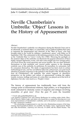Neville Chamberlain's Umbrella: 'Object' Lessons in the History Of