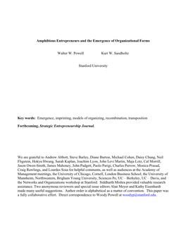 Amphibious Entrepreneurs and the Emergence of Organizational Forms