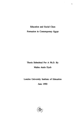 Education and Social Class Formation in Contemporary Egypt