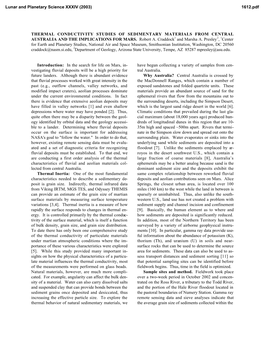 Thermal Conductivity Studies of Sedimentary Materials from Central Australia and the Implications for Mars