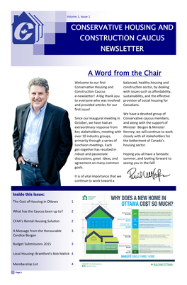 Conservative Housing and Construction Caucus Newsletter