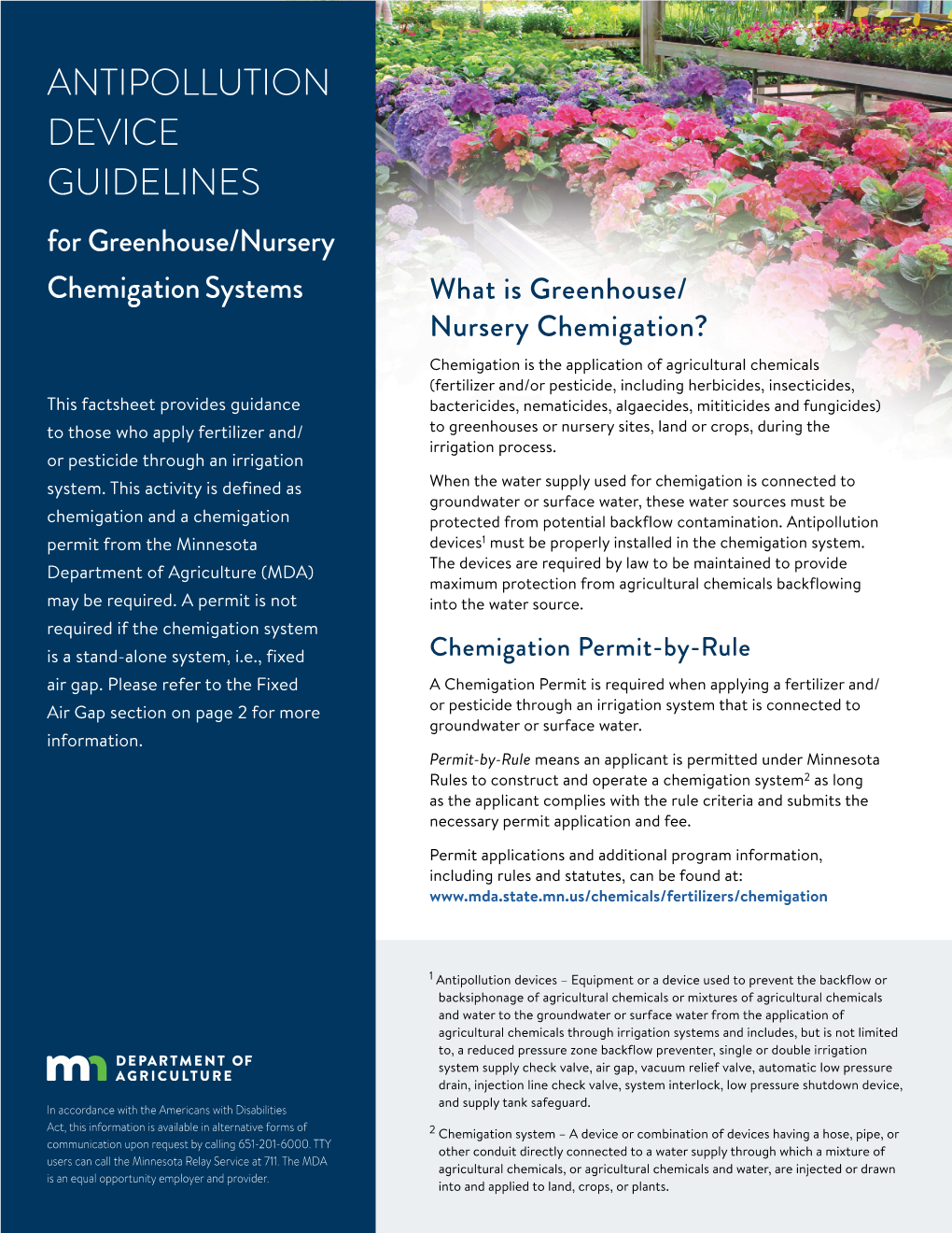 Antipollution Device Guidelines for Greenhouse/Nursery Chemigation