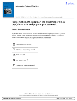 The Dynamics of Pinoy Pop(Ular) Music and Popular Protest Music