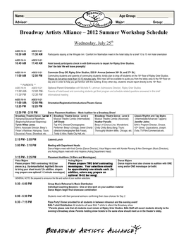 2012 Summer Workshop Schedule