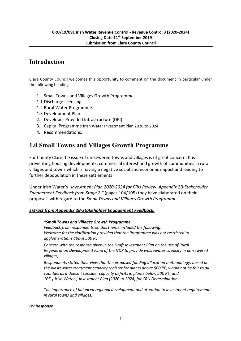Introduction 1.0 Small Towns and Villages Growth Programme