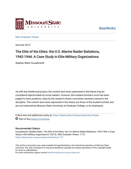 The U.S. Marine Raider Battalions, 1942-1944: a Case Study in Elite Military Organizations