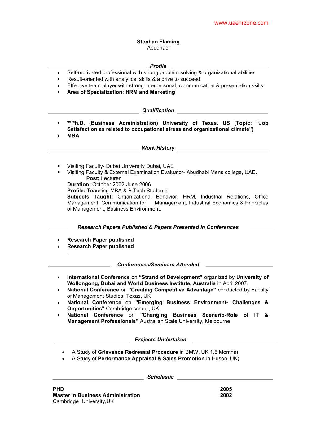 Sample CV- Teacher/Tutor/Academic Professional