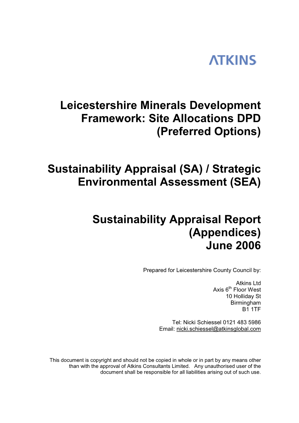 Sustainability Appraisal (SA) / Strategic