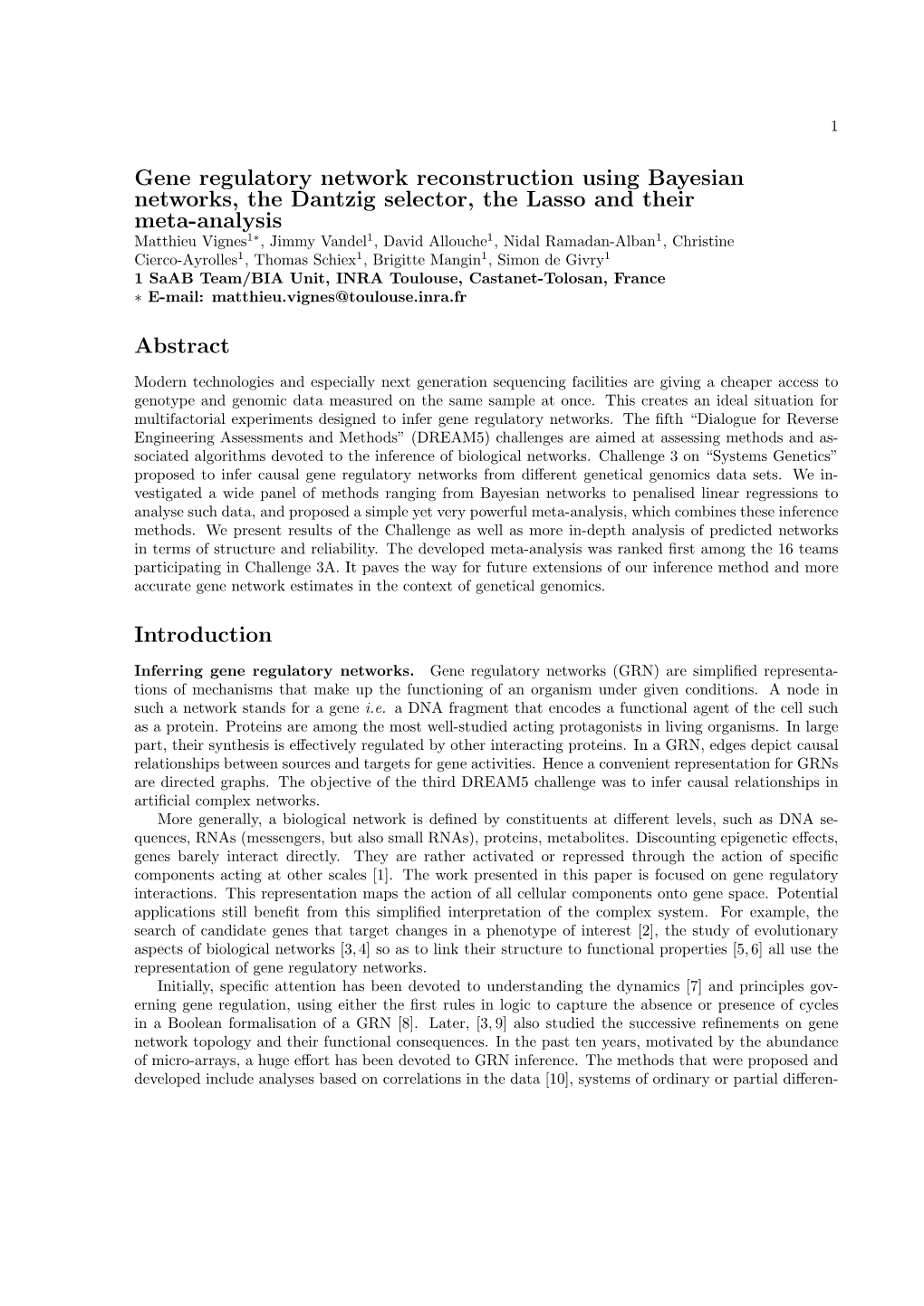 Gene Regulatory Network Reconstruction Using Bayesian