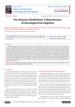 Pre-Hispanic Distillation? a Biomolecular Archaeological Investigation