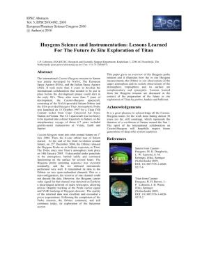 Huygens Science and Instrumentation: Lessons Learned for the Future in Situ Exploration of Titan