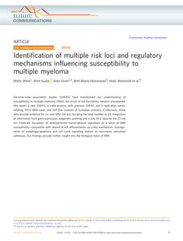 Identification of Multiple Risk Loci and Regulatory Mechanisms Influencing Susceptibility to Multiple Myeloma