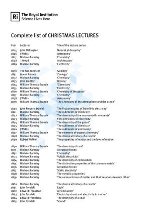 Complete List of CHRISTMAS LECTURES