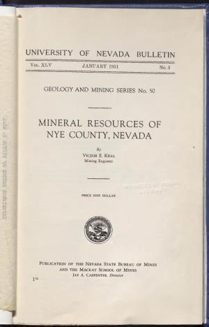 Mineral Resources of Nye County, Nevada