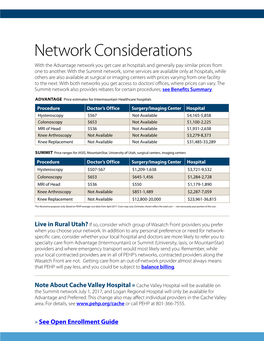 Network Considerations with the Advantage Network You Get Care at Hospitals and Generally Pay Similar Prices from One to Another