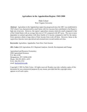 Agriculture in the Appalachian Region: 1965-2000 Dale Colyer
