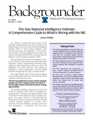 The Iran National Intelligence Estimate: a Comprehensive Guide to What Is Wrong with the NIE James Phillips