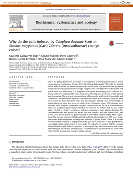 Why Do the Galls Induced by Calophya Duvauae Scott on Schinus Polygamus (Cav.) Cabrera (Anacardiaceae) Change Colors?