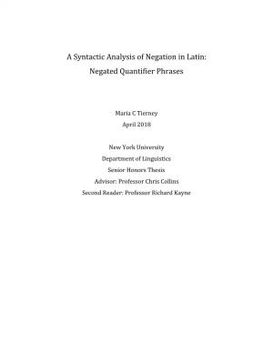 A Syntactic Analysis of Negation in Latin: Negated Quantifier Phrases