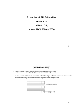 Examples of FPLD Families: Actel ACT, Xilinx LCA, Altera MAX 5000 & 7000