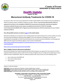 FCDPH- Health Update- Monoclonal Antibody Treatments for COVID-19