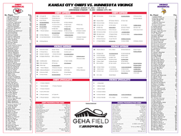 Kansas City Chiefs Vs. Minnesota Vikings Numerical Friday, August 27, 2021 • 7:00 P.M