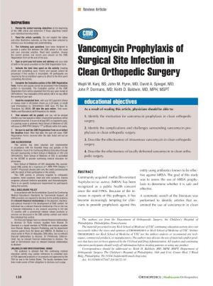 Vancomycin Prophylaxis of Surgical Site Infection in Clean Orthopedic Surgery