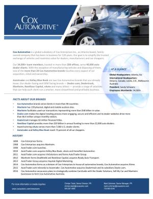 Cox Automotive Corporate Fact Sheet April 2018