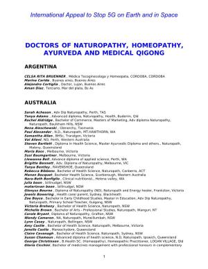 Doctors of Naturopathy, Homeopathy, Ayurveda and Medical Qigong