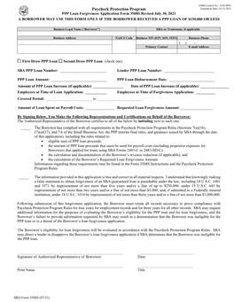 PPP Loan Forgiveness Application Form 3508S Revised July 30, 2021 a BORROWER MAY USE THIS FORM ONLY IF the BORROWER RECEIVED a PPP LOAN of $150,000 OR LESS