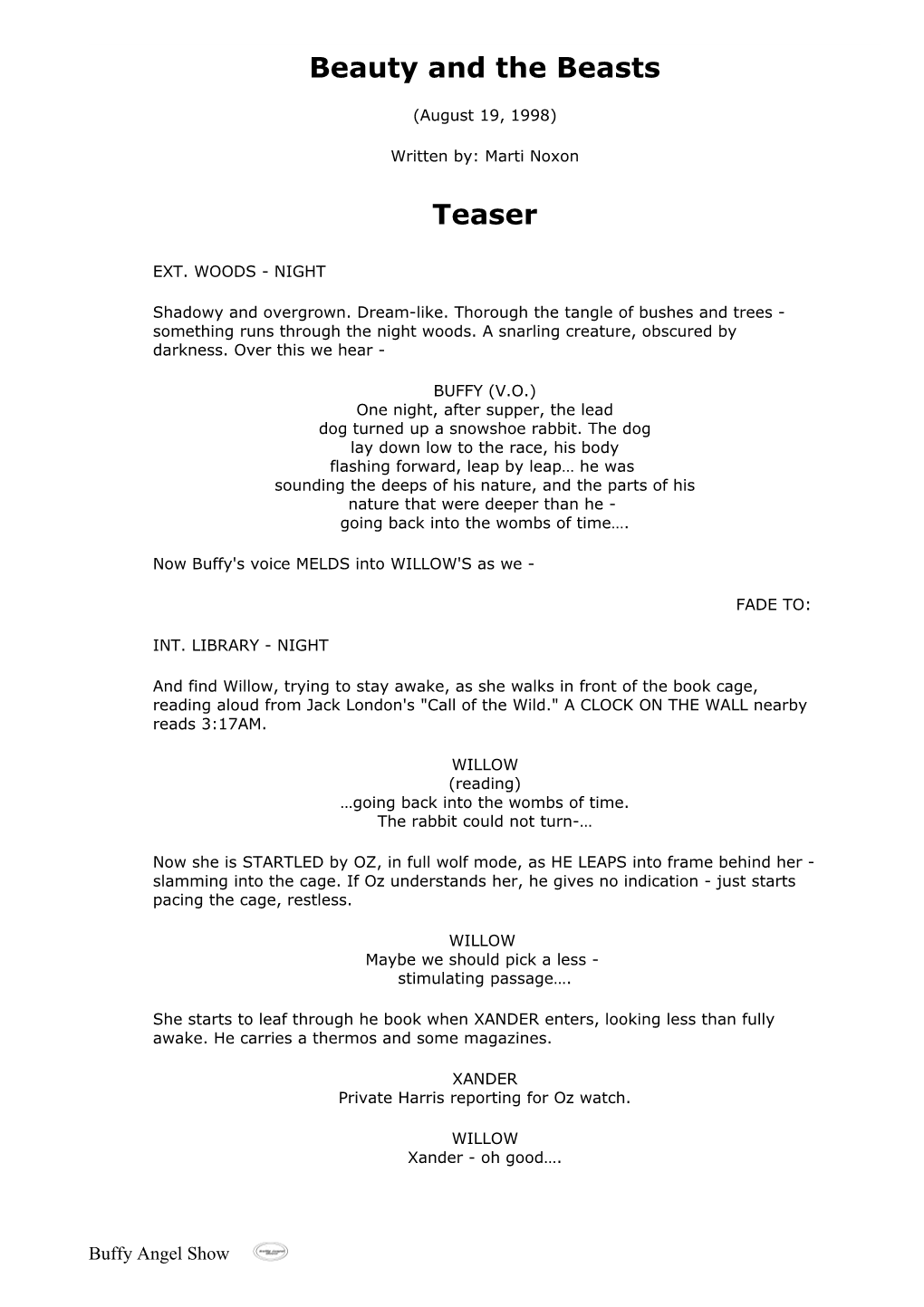 Beauty and the Beasts Script